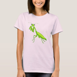 Camiseta Caricatura Verde Rezando Mantis Unisex Adulto Roup