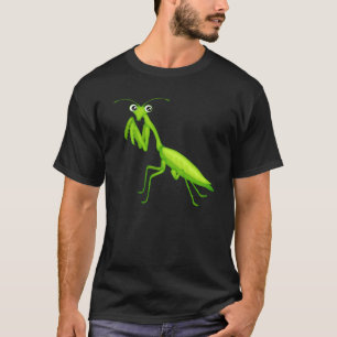 Camiseta Caricatura Verde Rezando Mantis Unisex Adulto Roup