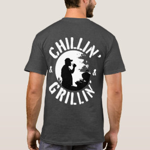 Camiseta Carimbo branco Chillin' & Grillin Frente e Traseir