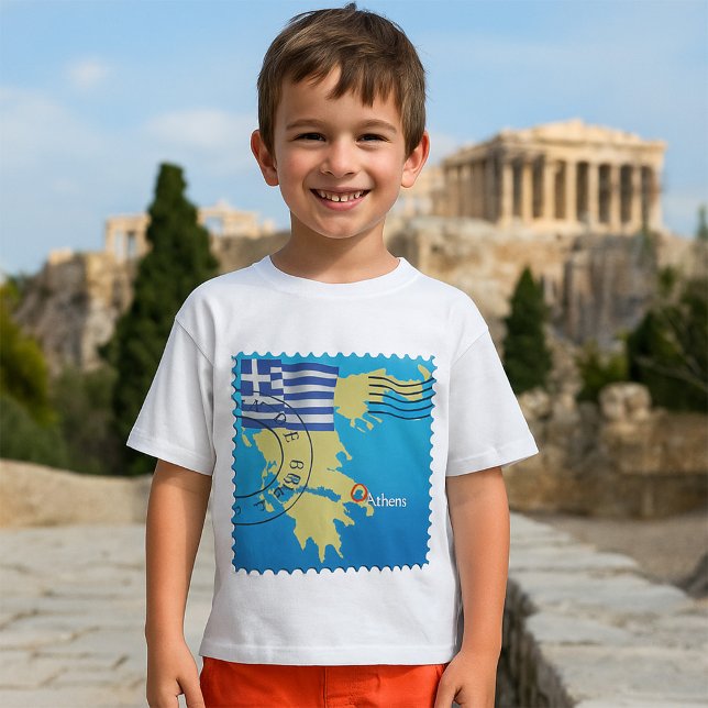 Camiseta Carimbo da Grécia de Atenas Bandeira e Mapa grego (Criador carregado)