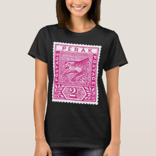 Camiseta Carimbo de Carimbo Antiguado, Tigre-Perak, a Rosa