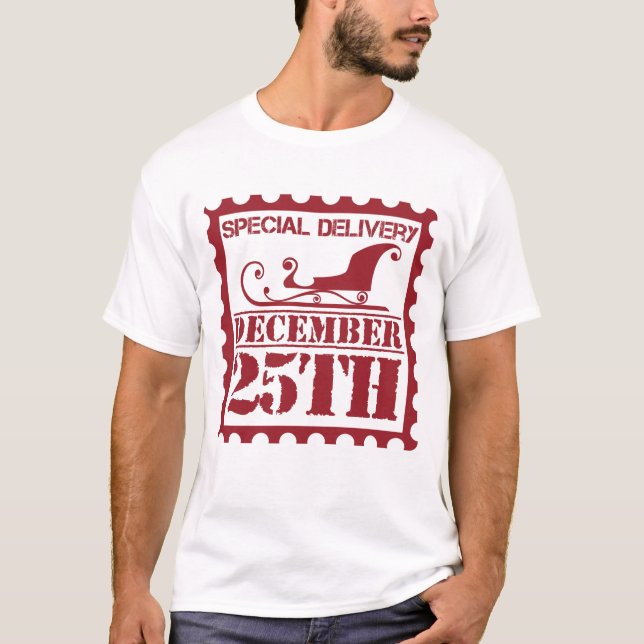 Camiseta Carimbo de Natal Entrega Especial 25 de dezembro (Frente)