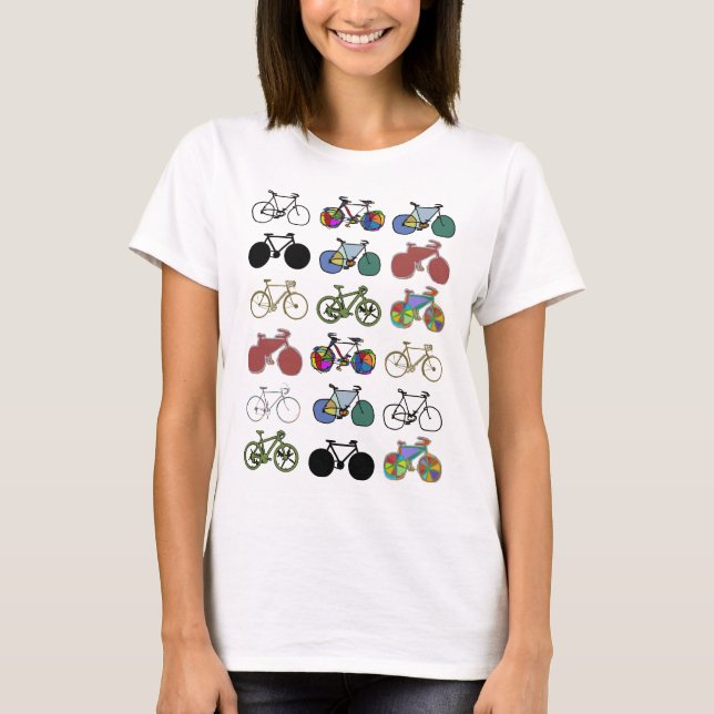 Camiseta carimbo de padrão de bicicletas (Frente)