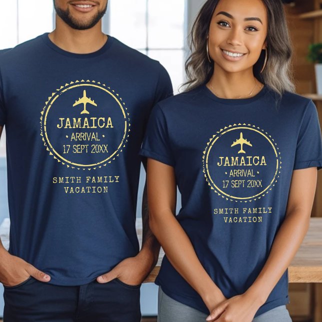 Camiseta Carimbo de Passaporte Jamaica Férias em Família Az (Passport Stamp Jamaica Family Vacation Blue T-Shirt
)