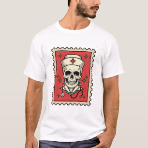 Camiseta Carimbo Retrô Divertido Caveira de Enfermeira_1