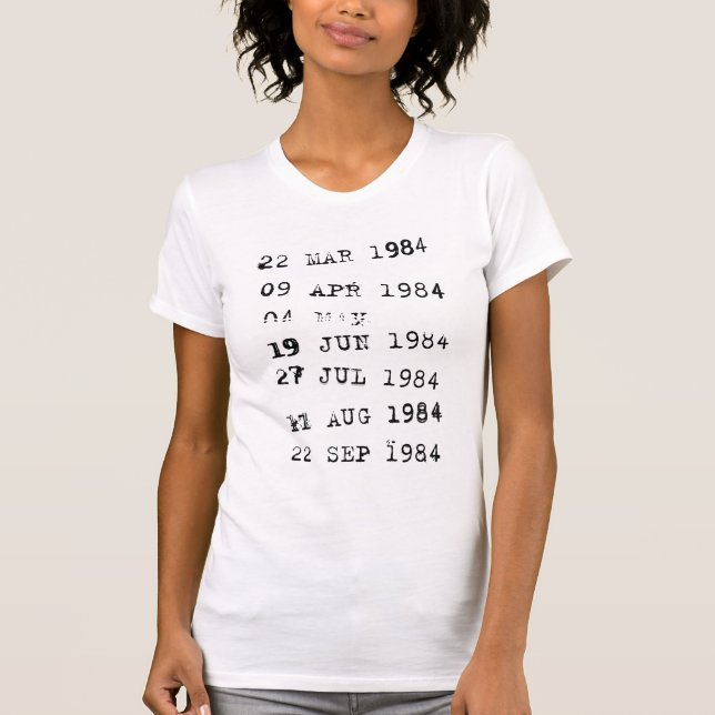 Camiseta Carimbos de Biblioteca Data de Conclusão 1984 (Frente)