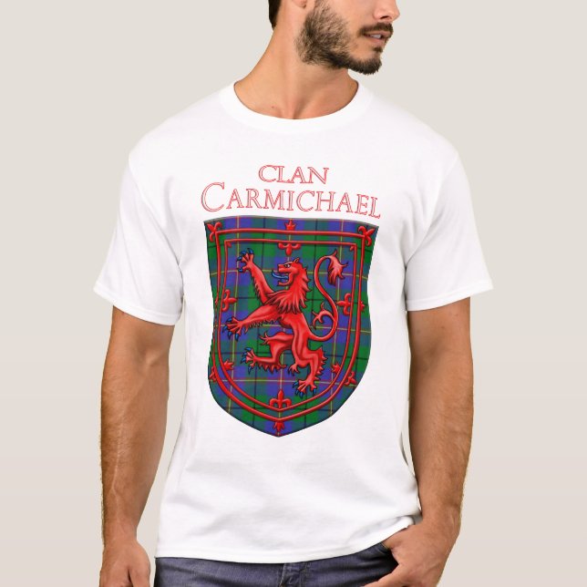 Camiseta Carmichael Tartan Scottish Xadrez Lion Rampant (Frente)