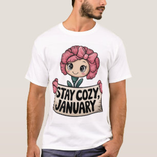 Camiseta Carnação sorridente segurando uma ilustração cardí