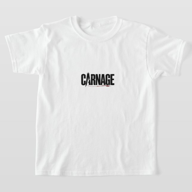 Camiseta "Carnage – Sharp Typography Blood Drip Graphic" (Postura )