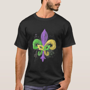 Camiseta Carnaval de Fluer De Lis Mardi Gras Desenhado Mão