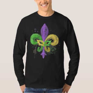 Camiseta Carnaval de Fluer de lis Mardi Gras Desenhado Mão