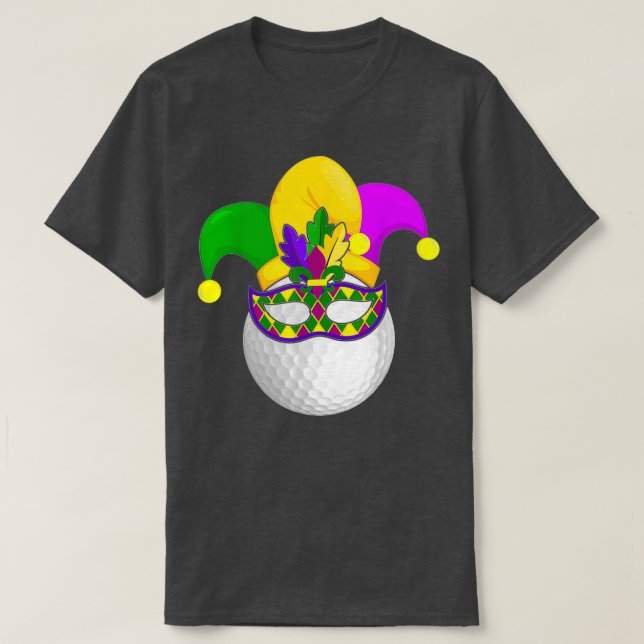 Camiseta Carnaval de Golf Mardi Gras Máscara Jester Hat Gol (Frente do Design)