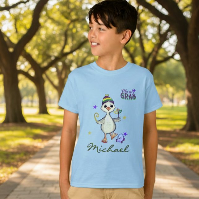 Camiseta Carnaval de Mardi Gras com Nome Personali (Custom Name Mardi Gras Boy Goose Carnival T-Shirt)