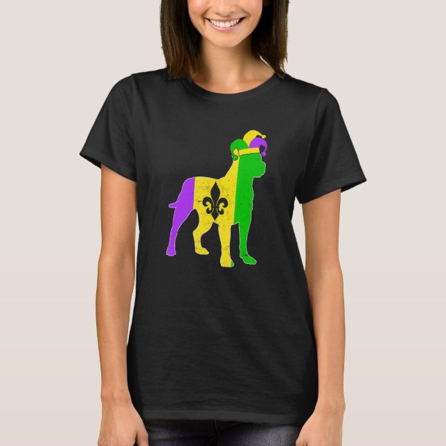 Camiseta Carnaval de Mardi Gras de Cão Pitbull Cachorro Eng (Frente)