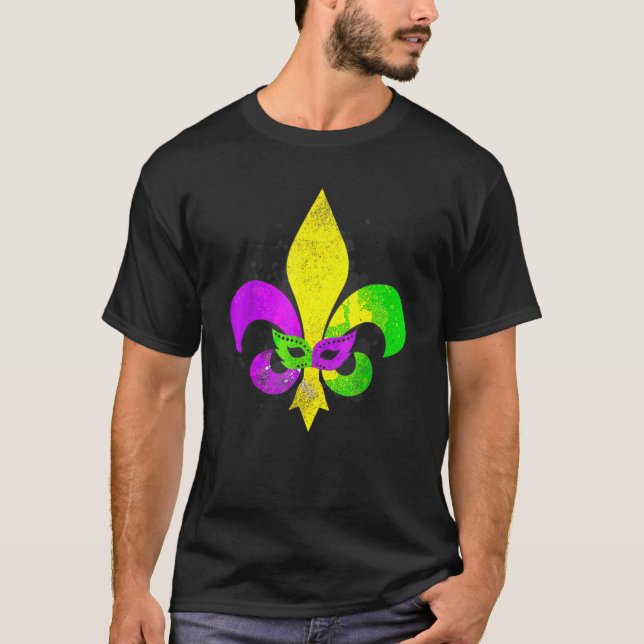 Camiseta Carnaval de Mardi Gras Mask Fleur de Lis New Orlea (Frente)
