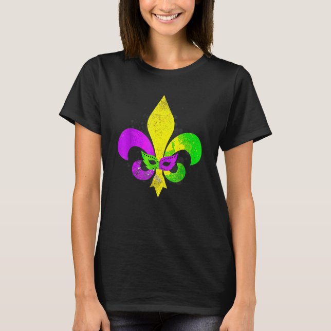 Camiseta Carnaval de Mardi Gras Mask Fleur de Lis New Orlea (Frente)