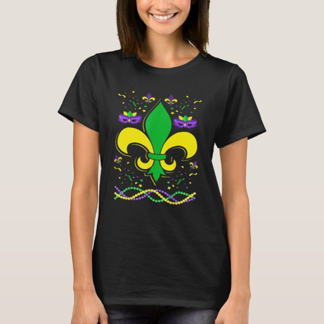 Camiseta Carnaval de Mardi Gras Mask Fleur de Lis New Orlea (Frente)