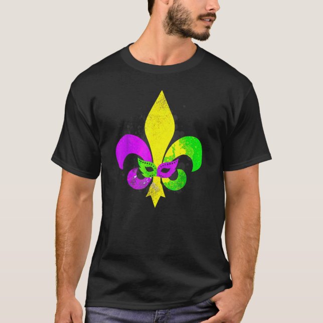 Camiseta Carnaval de Mardi Gras Mask Fleur De Lis New Orlea (Frente)