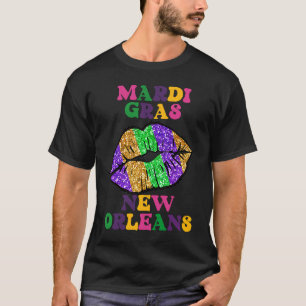 Camiseta Carnaval de Nova Orleans Mardi Gras Lábios Para Mu