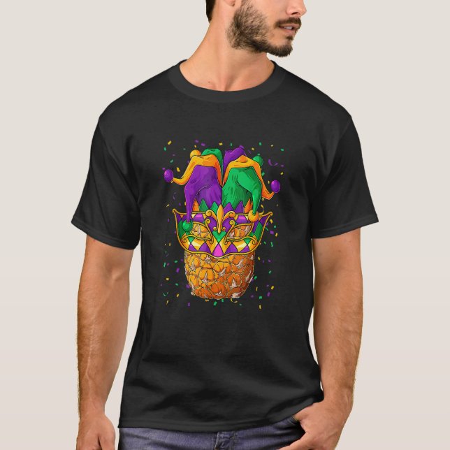 Camiseta Carnaval de Pineapple Mardi Gras Jester Mask Funny (Frente)
