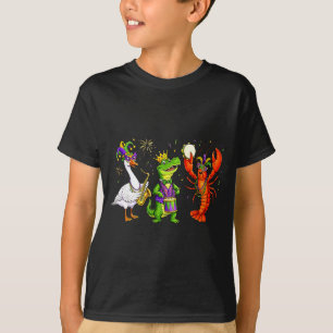 Camiseta Carnaval divertido de Mardi Gras com ganso, jacaré