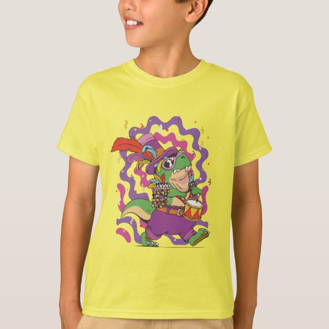 Camiseta Carnaval Mardi Gras 2022 T Rex Engraçado (Frente)