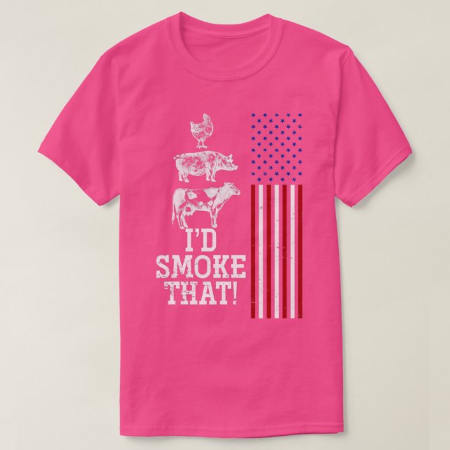 Camiseta Carne de churrasco Fumando Bandeira Americana US R (Frente do Design)