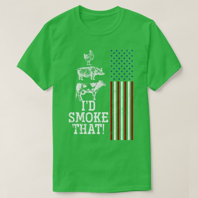 Camiseta Carne de churrasco Fumando Bandeira Americana US R (Frente do Design)