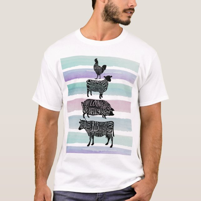 Camiseta carne de porco de vaca açougueiro carne de frango  (Frente)