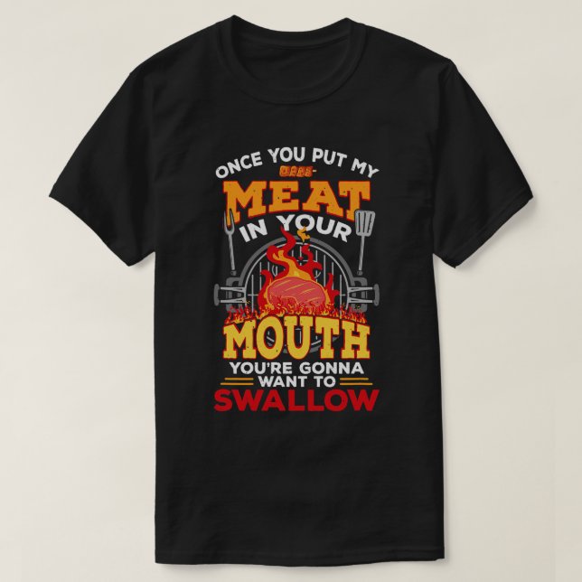 Camiseta Carne Na Sua Boca Carne Fumante Grelha Engraçada C (Frente do Design)