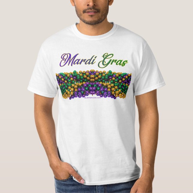 Camiseta Carneiro de SlipperyJoe Mardi Gras Colares roxos (Frente)