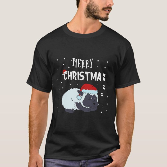 Camiseta Carneiro Engraçado Feliz Fazendeiro de Natal (Frente)