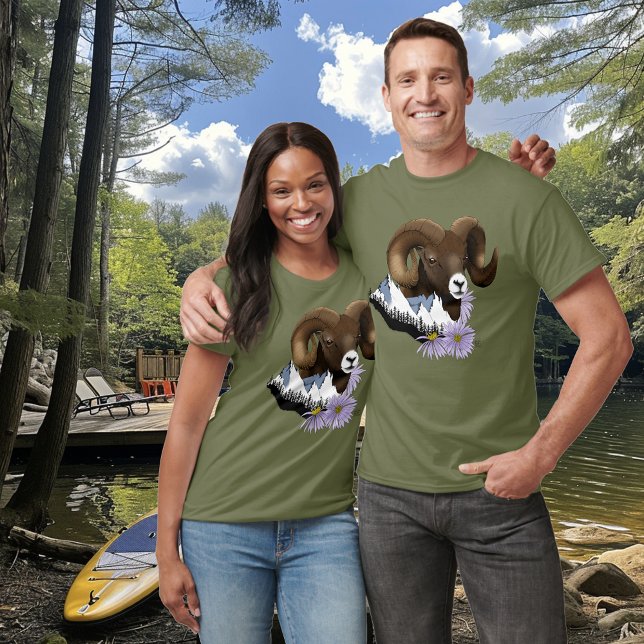 Camiseta Carneiro Majestoso Bighorn Brown Ovelha Montanhas  (Criador carregado)