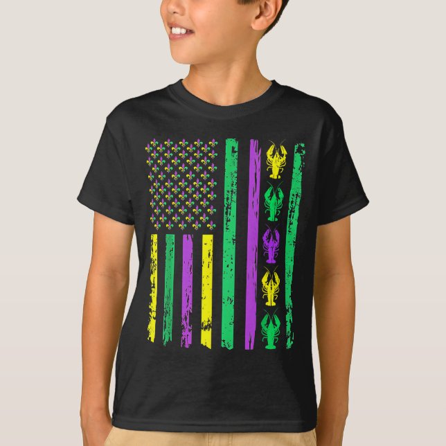 Camiseta Carnival Mardi Gras Usa American Flag Crawfish Par (Frente)