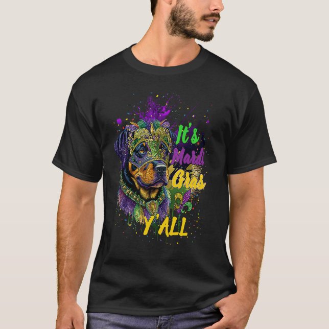 Camiseta Carnival Rottweiler Mardi Gras Yall Masquerade (Frente)