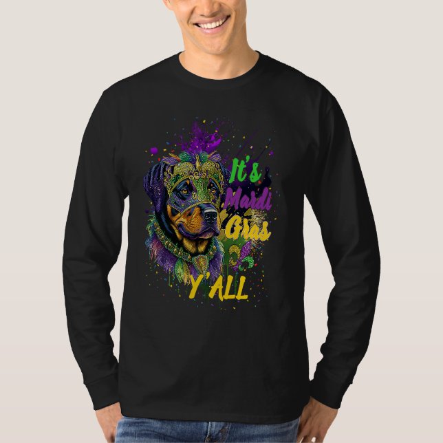 Camiseta Carnival Rottweiler Mardi Gras Yall Masquerade (Frente)
