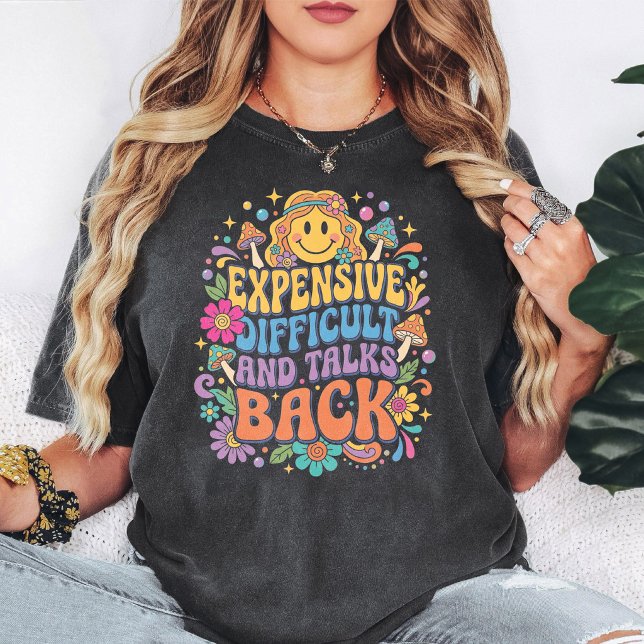Camiseta Caro Difícil Conversa de Volta Groovy Smiley (Criador carregado)