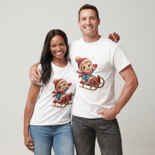 Camiseta Carona de trenó de Natal com uma criança de invern