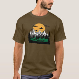 Camiseta carona e acampamento nas montanhas