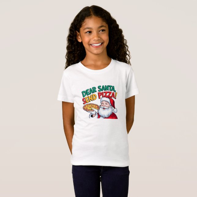 Camiseta Caros Papais noeis enviam pizza este Natal (Frente Completa)