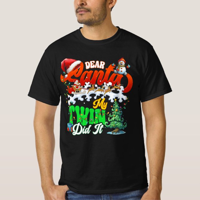Camiseta Caros Papais noeis Meu Gêmeo Feliz Feliz Gêmeos De (Frente)