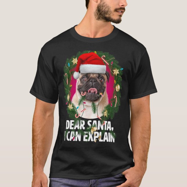 Camiseta Caros Papais noeis, o Cachorro de Pug Bonito foi n (Frente)