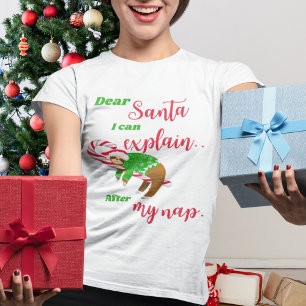 Camiseta Caros Papais noeis Sloth Nap De Natal Em Canas De