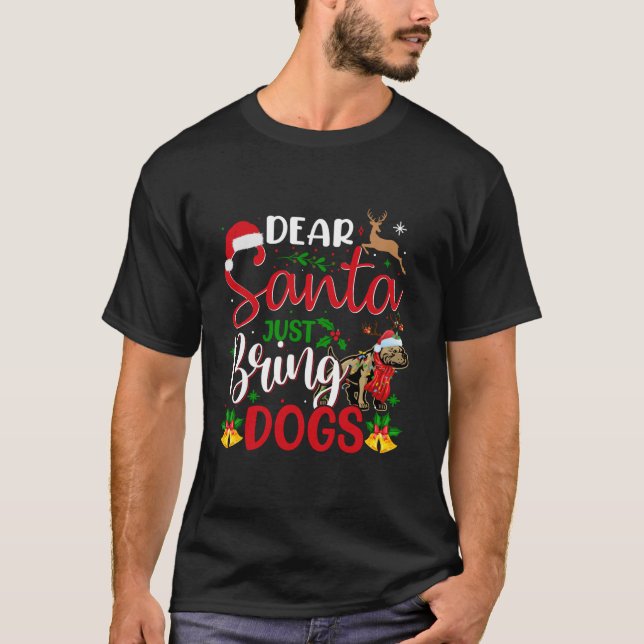 Camiseta Caros Papais noeis, Tragam Cães De Natal Pitbull (Frente)