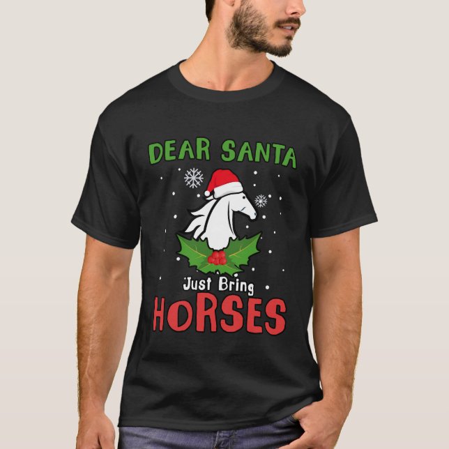 Camiseta Caros Papais noeis, Tragam Cavalos, Cavalo de Nata (Frente)