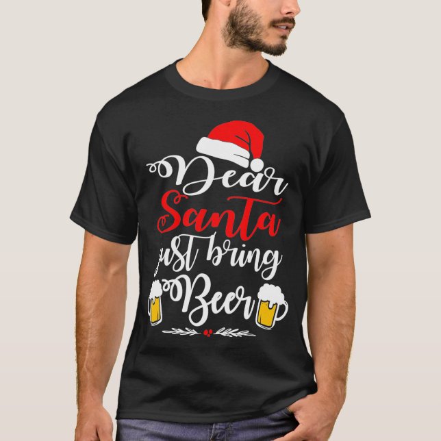 Camiseta Caros Papais noeis, Tragam Cerveja De Natal Engraç (Frente)