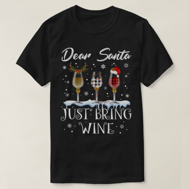 Camiseta Caros Papais noeis, Tragam Óculos De Vinho. (Frente do Design)