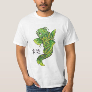 Camiseta Carpa de Peixe de Koi Verde Sortudo