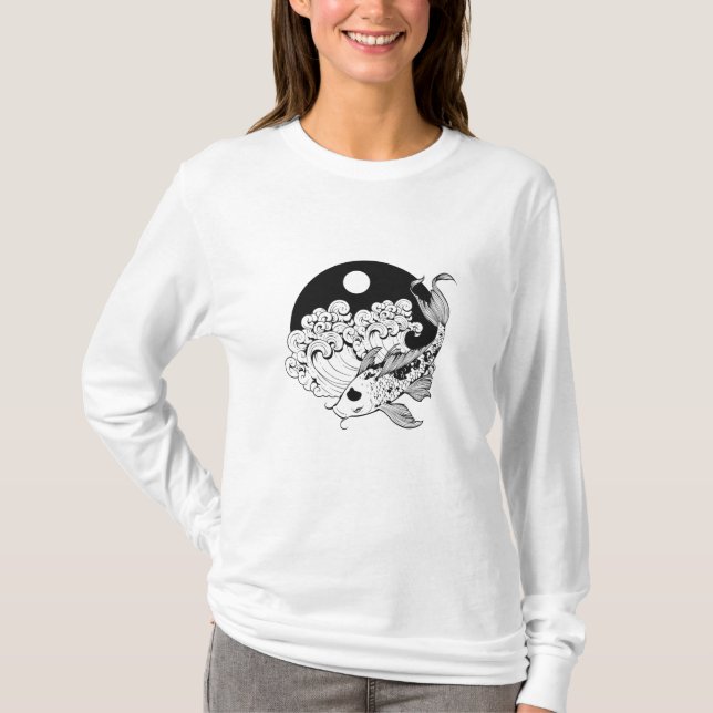 Camiseta Carpa japonesa koi com fundo Yin & Yang (Frente)
