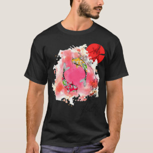 Camiseta Carpa Koi e Arte de Flor de Cerejeira com Sol Japo